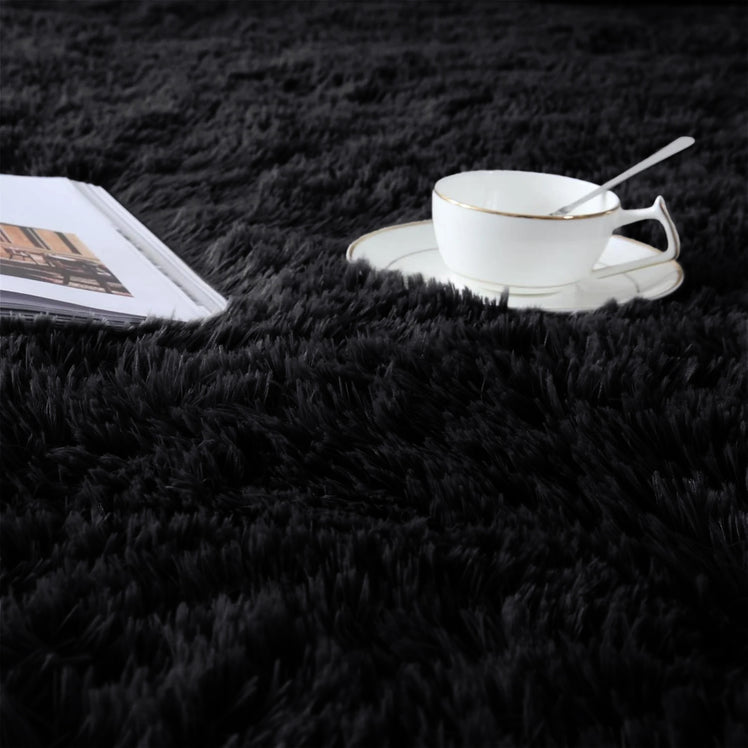 Black Shaggy Rug Faux Fur Anti Slip Soft Fluffy