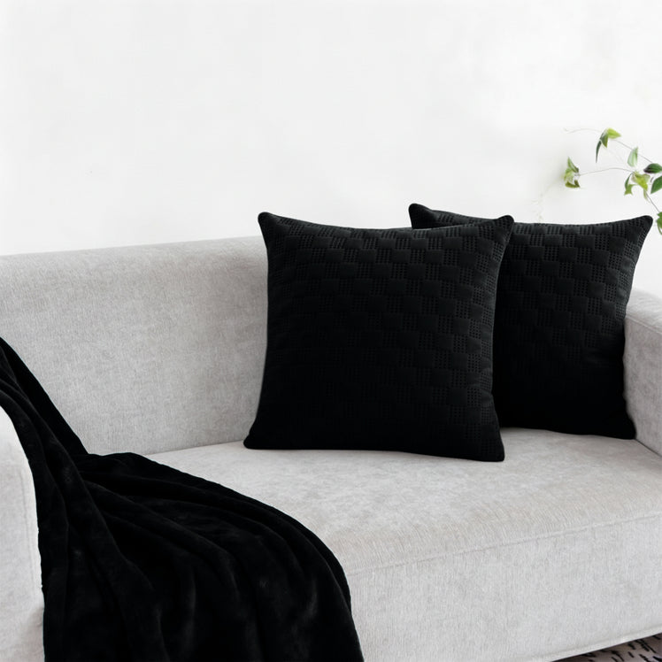 Velvet Embossed Pattern Cushion Covers Check