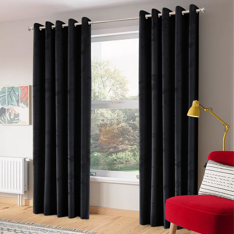 Charcoal Velvet Eyelet Curtains