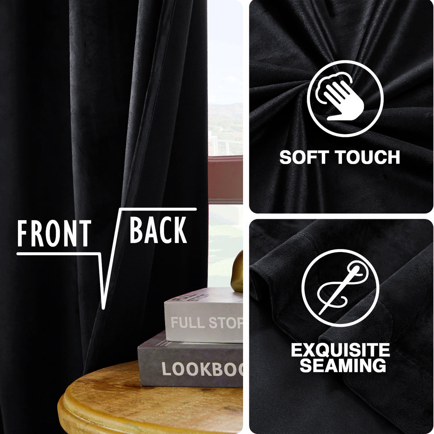 Charcoal Velvet Eyelet Curtains