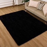 Black Shaggy Rug Faux Fur Anti Slip Soft Fluffy