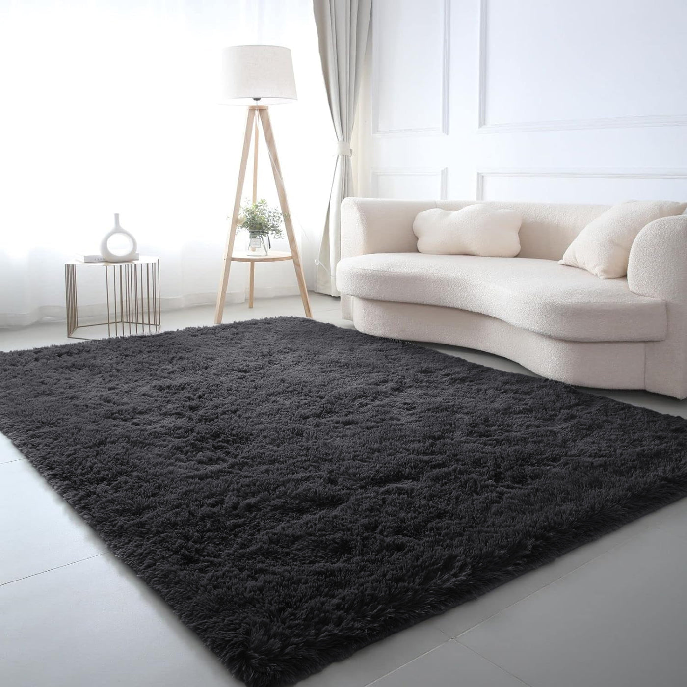 Black Shaggy Rug Faux Fur Anti Slip Soft Fluffy