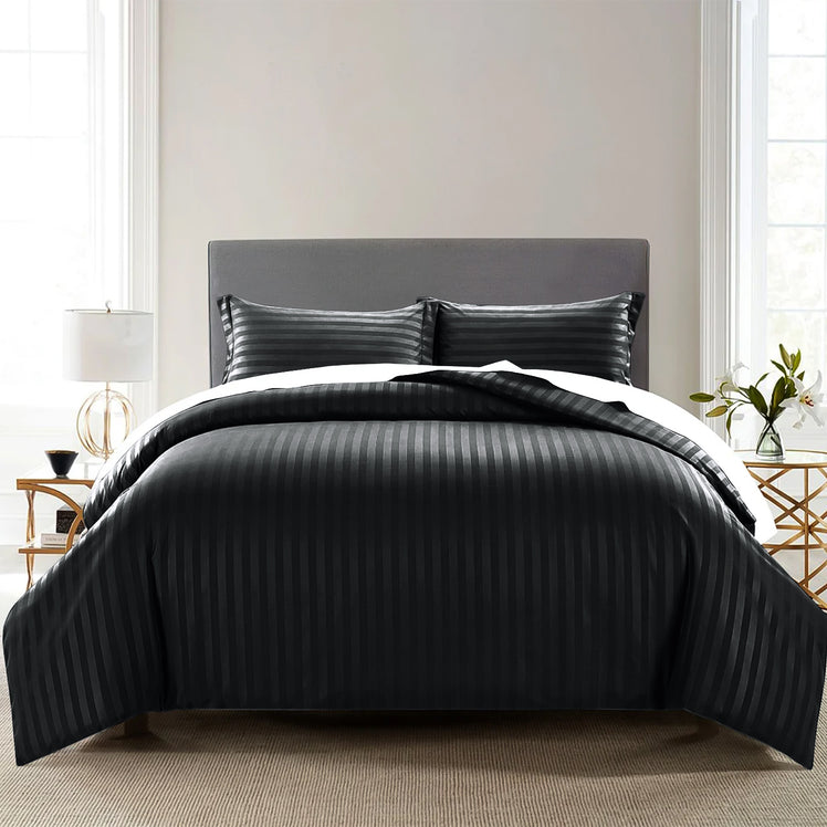 Stripe Black Duvet Cover Set With Pillowcases