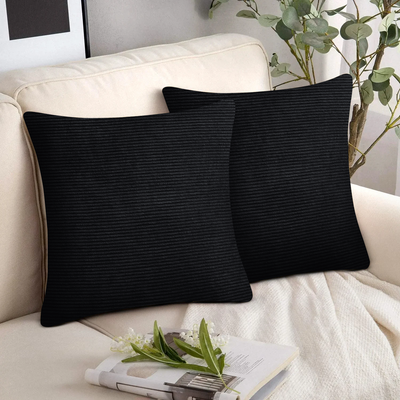 Velvet Corduroy Cushion Covers Black