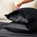 Satin Silk Pillowcases Pair Black