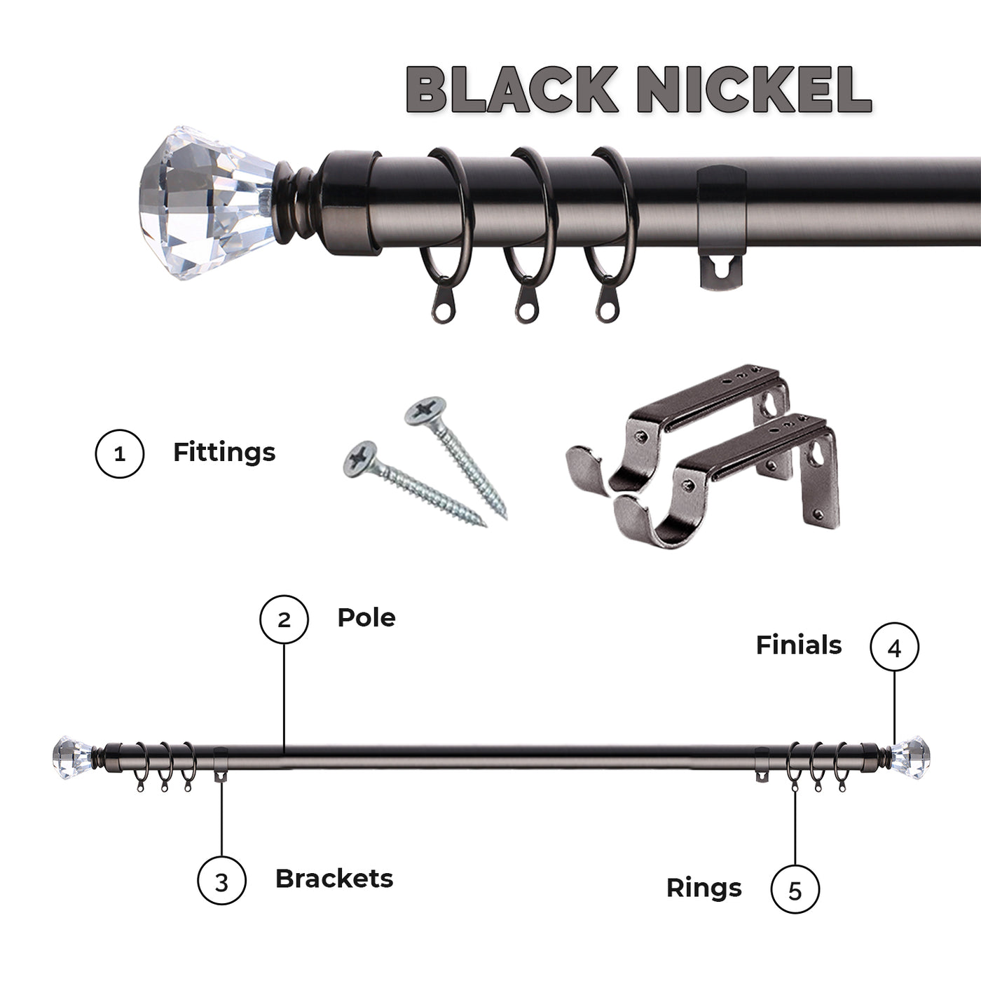 Extendable Sapphire Diamond Curtain Pole Set