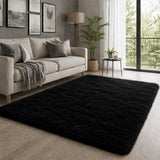 Black Shaggy Rug Faux Fur Soft & Fluffy