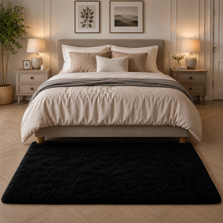 Black Shaggy Rug Faux Fur Soft & Fluffy