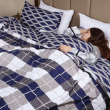 Printed Duvet Cover Set Navy Check