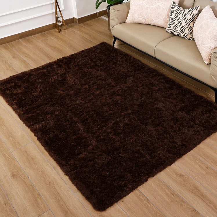 Brown Shaggy Rug Faux Fur Anti Slip Soft Fluffy