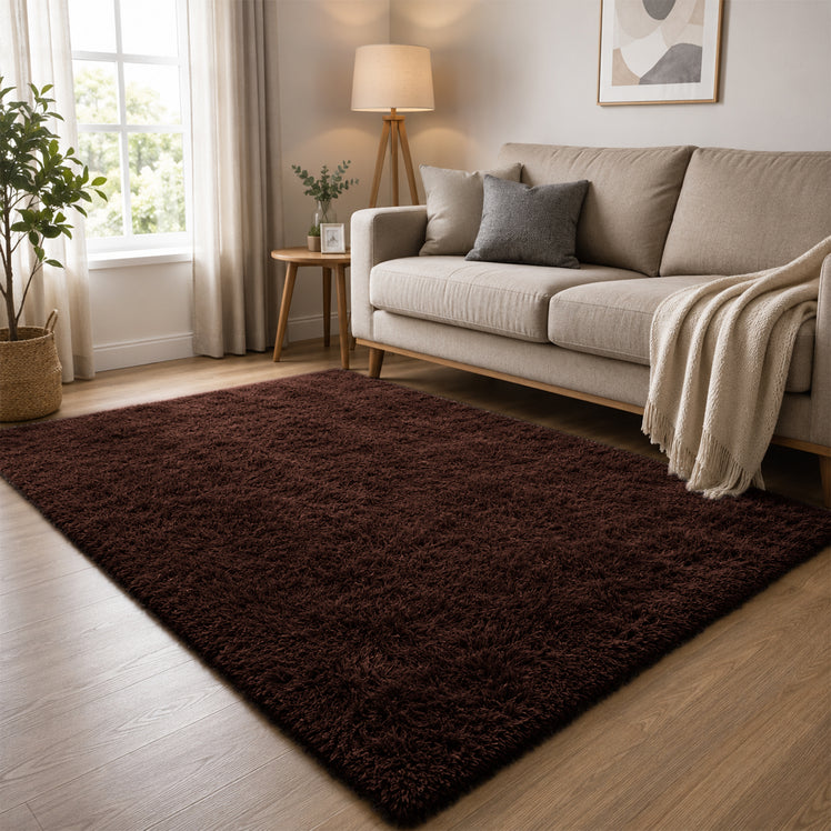 Brown Shaggy Rug Faux Fur Anti Slip Soft Fluffy