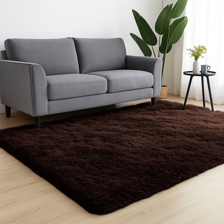 Brown Shaggy Rug Faux Fur Anti Slip Soft Fluffy