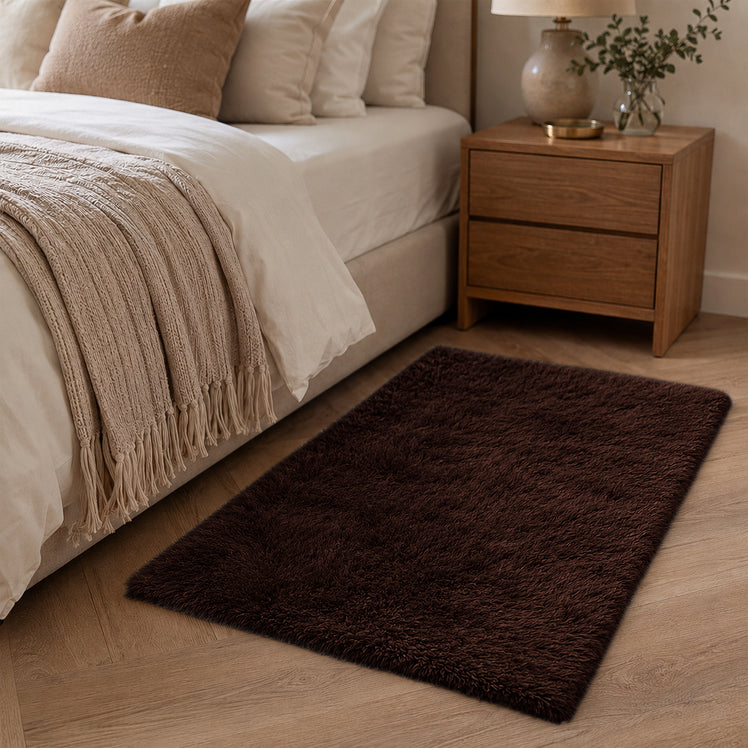 Brown Shaggy Rug Faux Fur Anti Slip Soft Fluffy