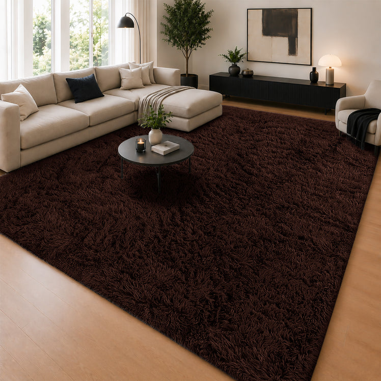 Brown Shaggy Rug Faux Fur Anti Slip Soft Fluffy