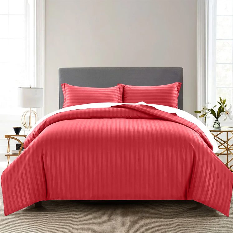 Stripe Burgundy Duvet Cover Set With Pillowcases