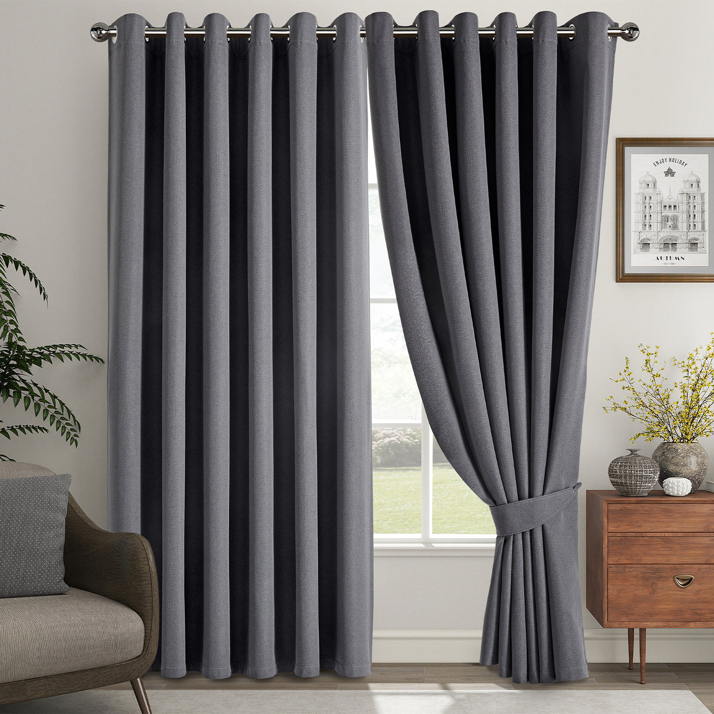 Blackout Linen Curtains, Eyelet Design - Thick & Heavy