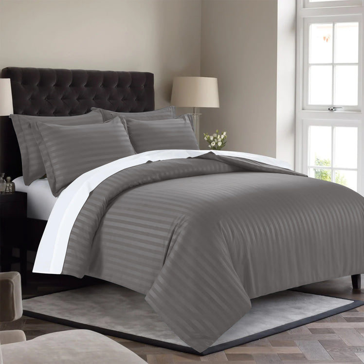 Stripe Charcoal Duvet Cover Set With Pillowcases