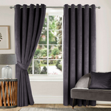 Charcoal Velvet Eyelet Curtains