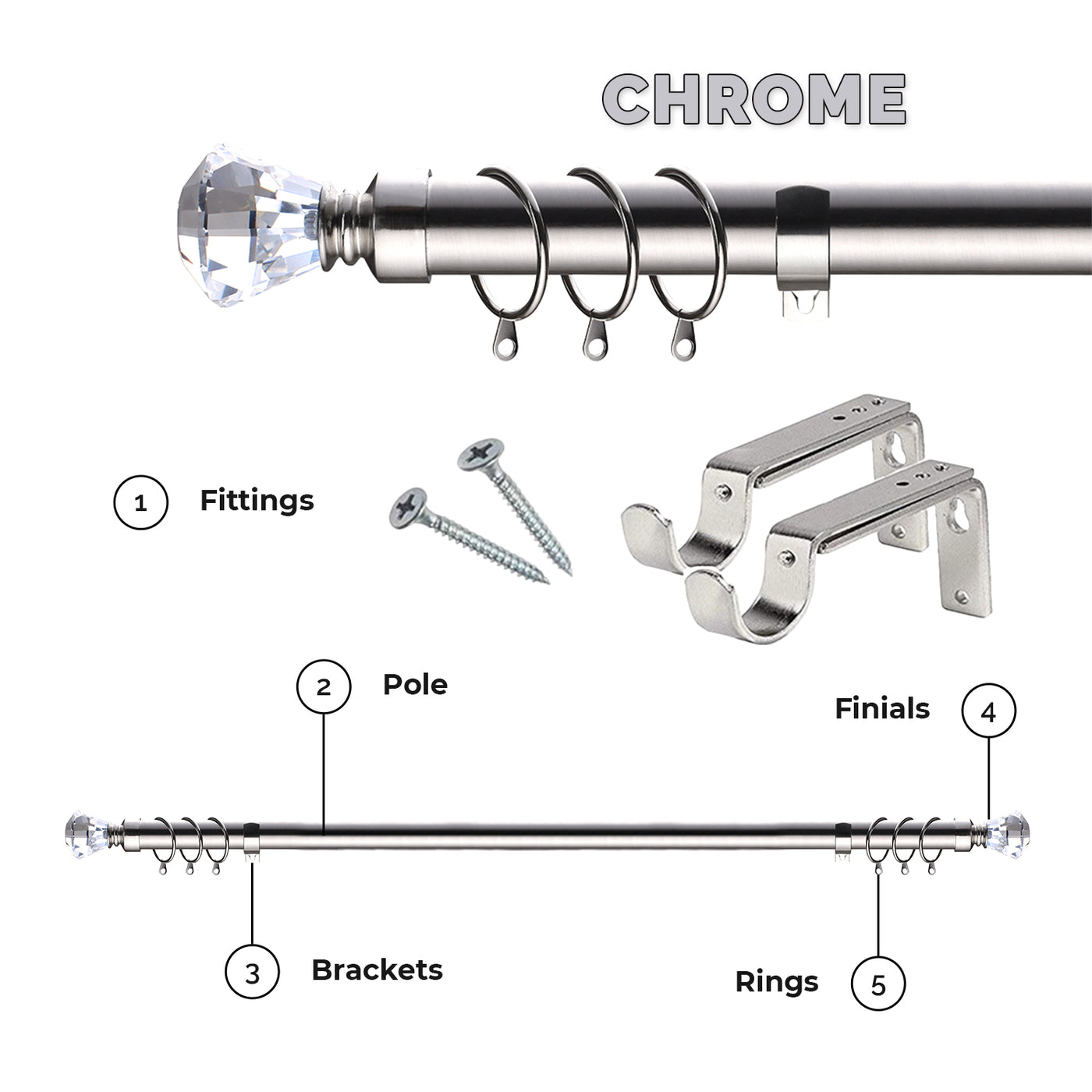Extendable Sapphire Diamond Curtain Pole Set