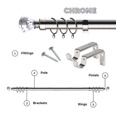 Extendable Sapphire Diamond Curtain Pole Set