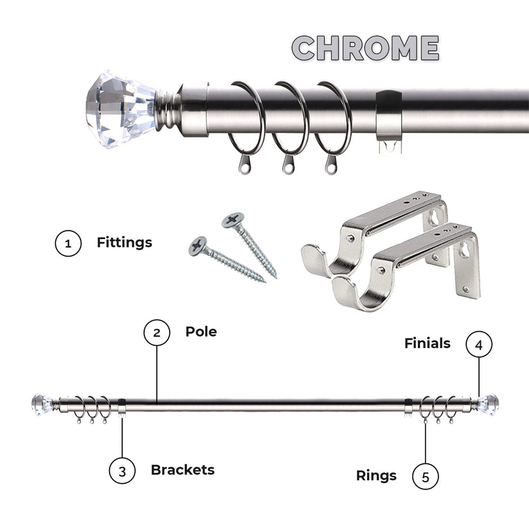 Extendable Sapphire Diamond Curtain Pole Set