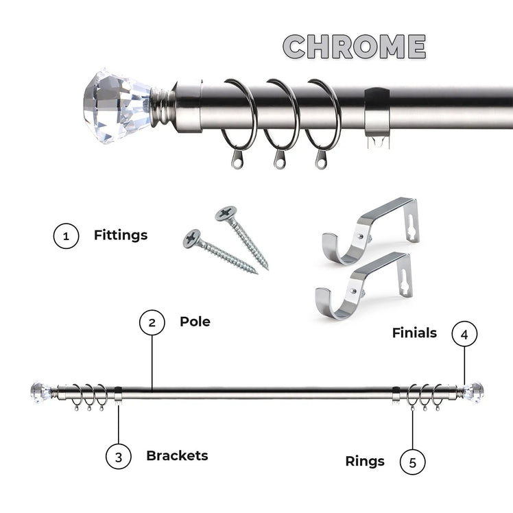 Extendable Sapphire Diamond Curtain Pole Set