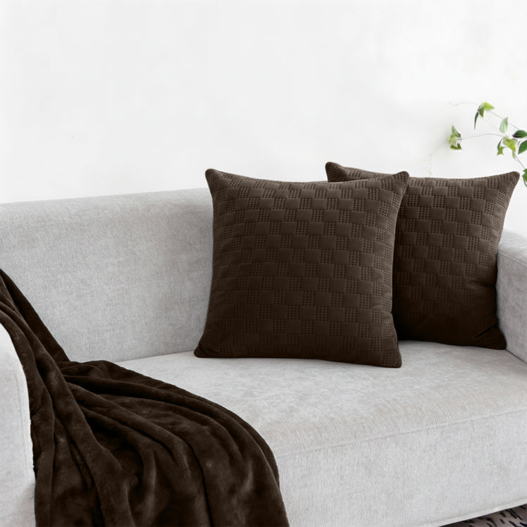 Velvet Embossed Pattern Cushion Covers Check