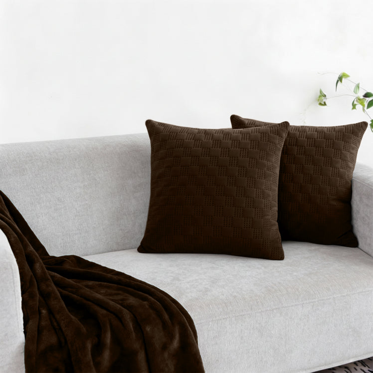 Velvet Embossed Pattern Cushion Covers Check