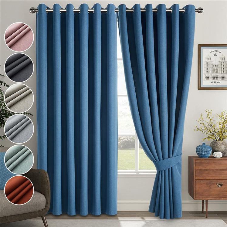 Blackout Linen Curtains, Eyelet Design - Thick & Heavy