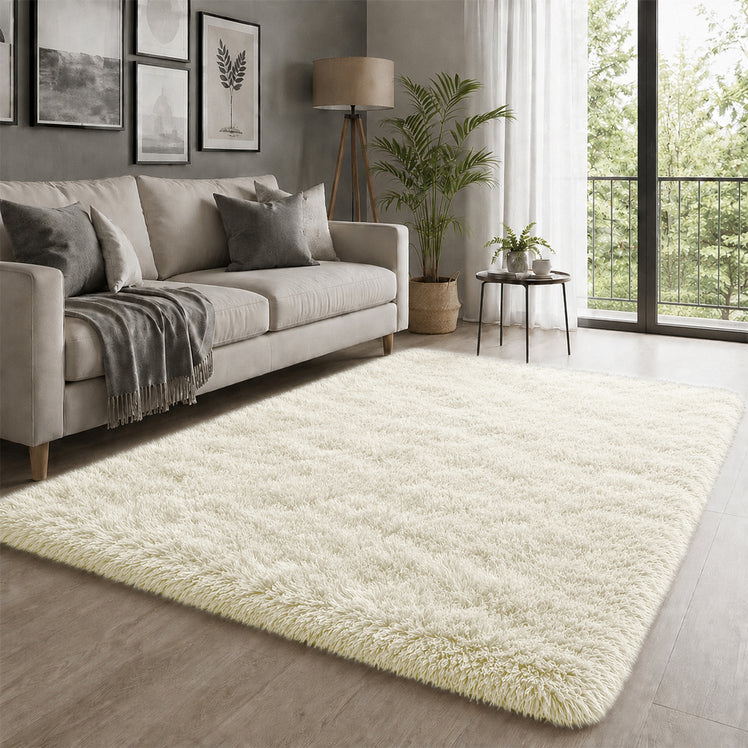 Cream Shaggy Rug Faux Fur Soft & Plush