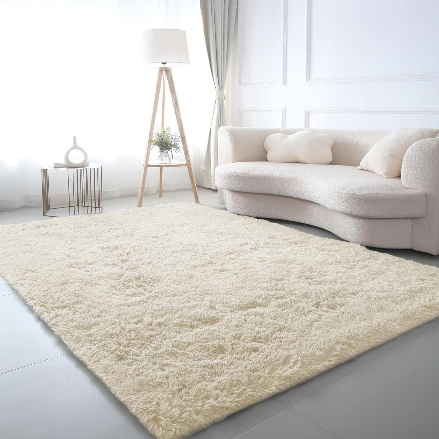 Faux Fur Anti Slip Soft Plush Cream Shaggy Rug 