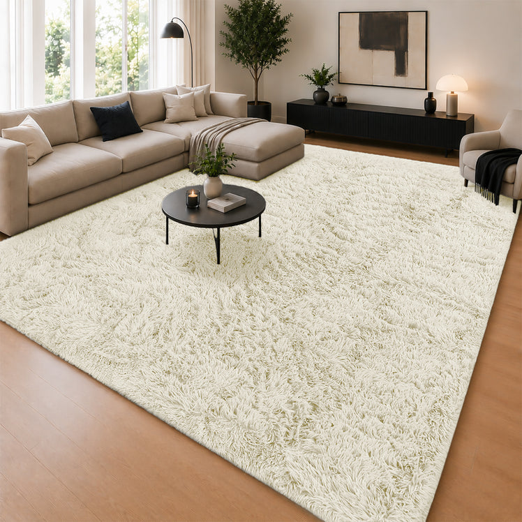 Cream Shaggy Rug Faux Fur Soft & Plush