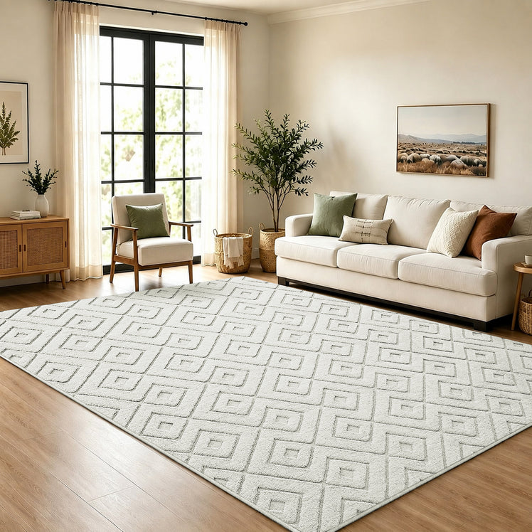 Modern Geometric Tufted Non-Slip High-Low Pattern Rugs