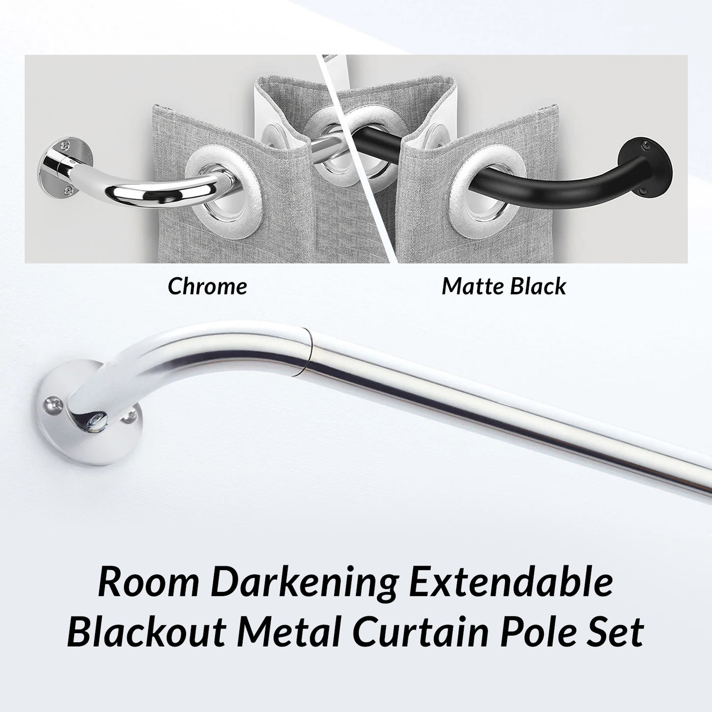 Room Darkening Extendable Blackout Metal Curtain Pole Set