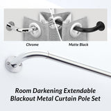 Room Darkening Extendable Blackout Metal Curtain Pole Set
