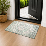 Traditional Sage Green Rug with Distressed Heriz Design