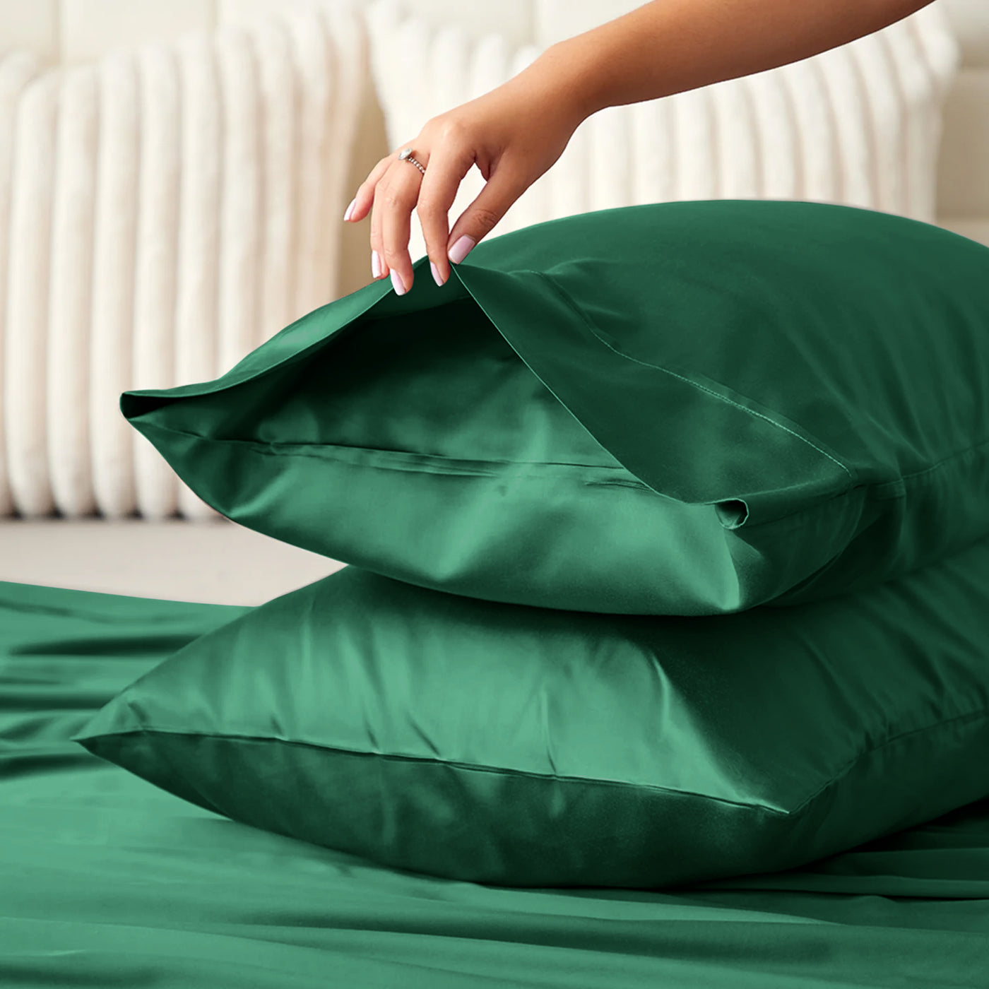 Satin Silk Pillowcases Pair Emerald