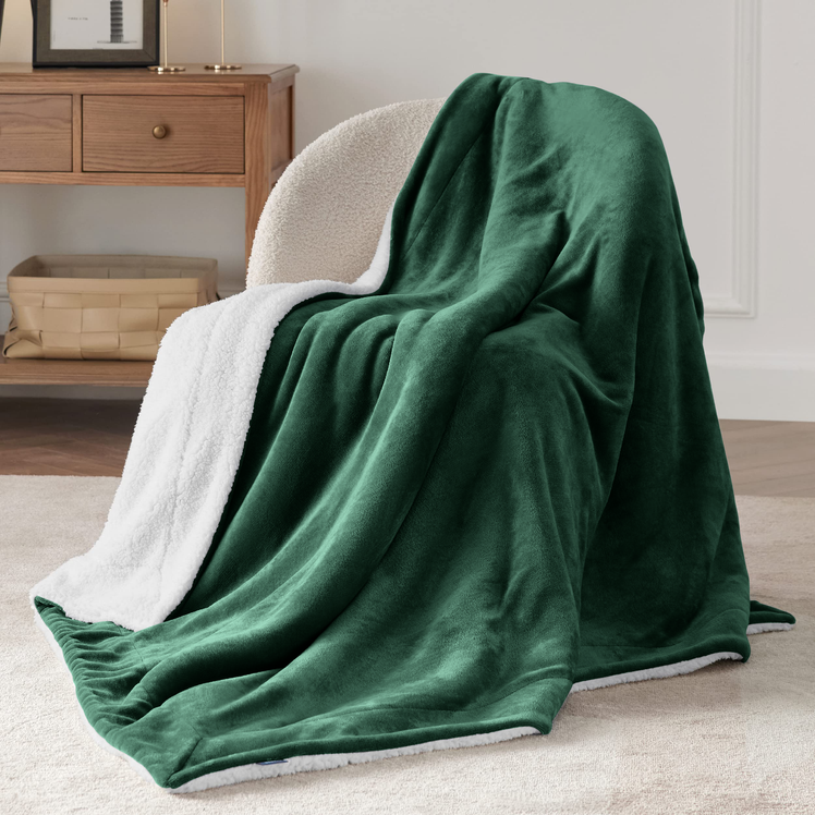 Emerald Green Sherpa Throw Blanket