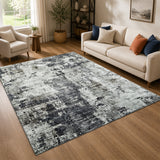 Modern Grey Abstract Rug with Distressed Concrete Look