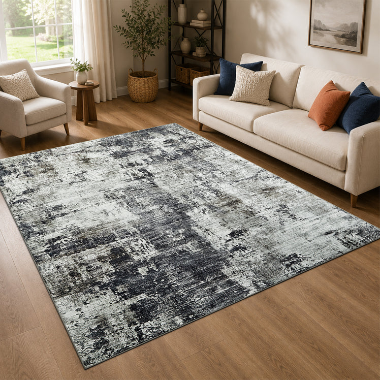 Modern Grey Abstract Rug with Distressed Concrete Look
