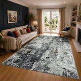 Modern Grey Abstract Rug with Distressed Concrete Look
