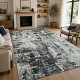Modern Grey Abstract Rug with Distressed Concrete Look