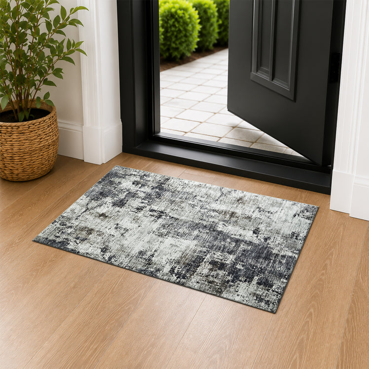 Modern Grey Abstract Rug with Distressed Concrete Look