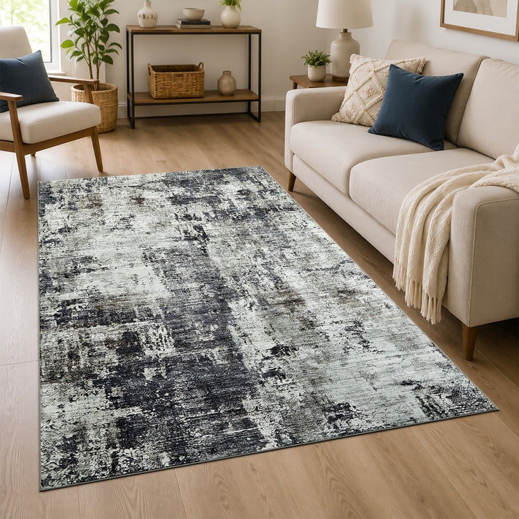 Modern Grey Abstract Rug with Distressed Concrete Look