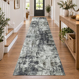 Modern Grey Abstract Rug with Distressed Concrete Look
