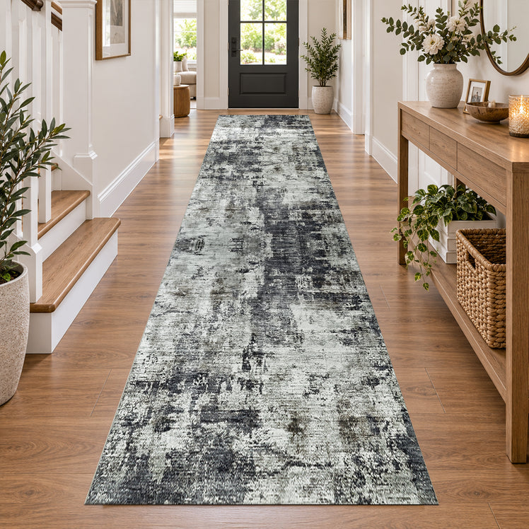 Modern Grey Abstract Rug with Distressed Concrete Look