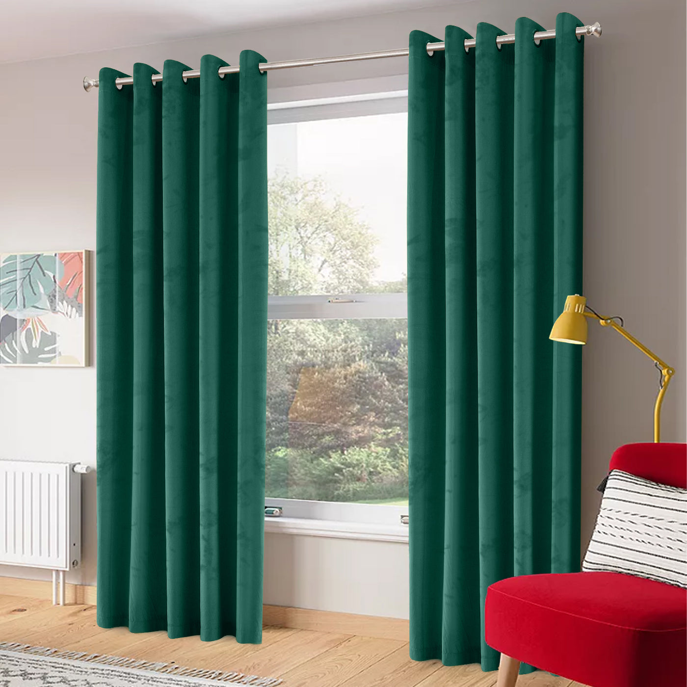 Green Velvet Eyelet Curtains