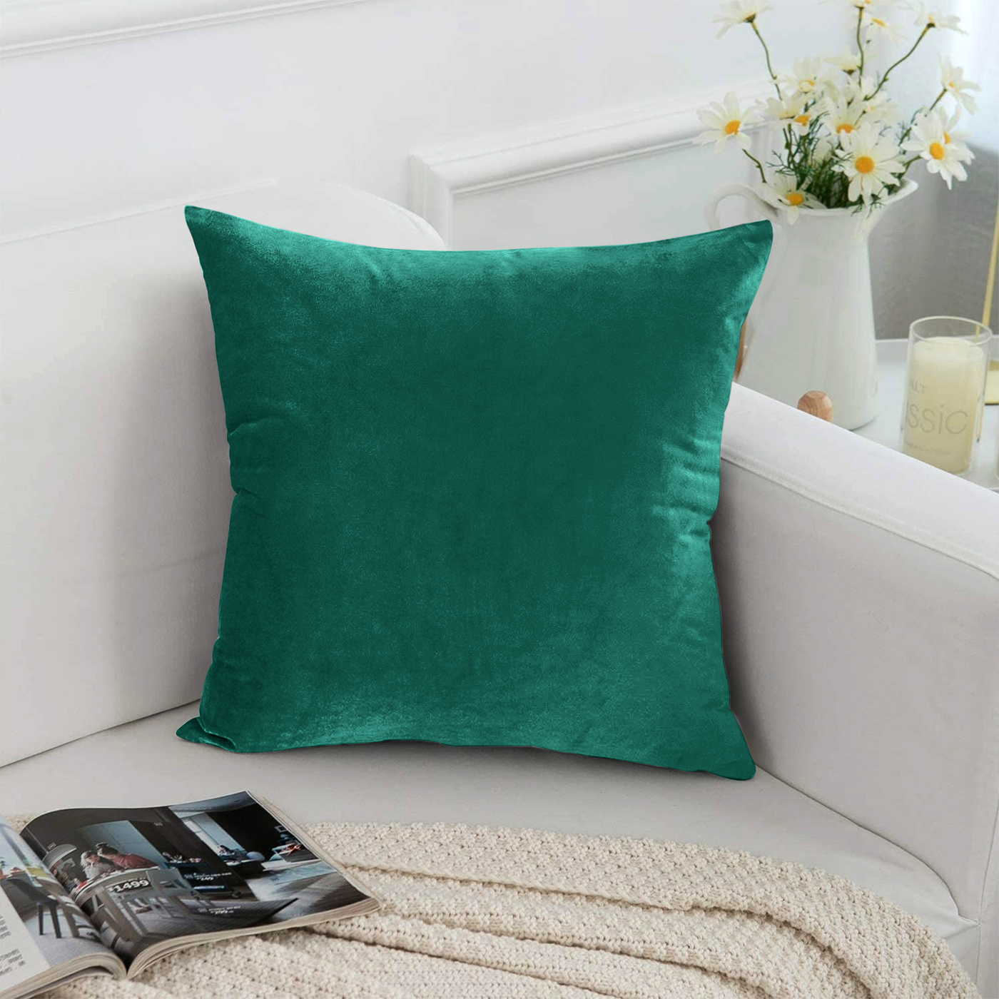 Green velvet top pillow covers