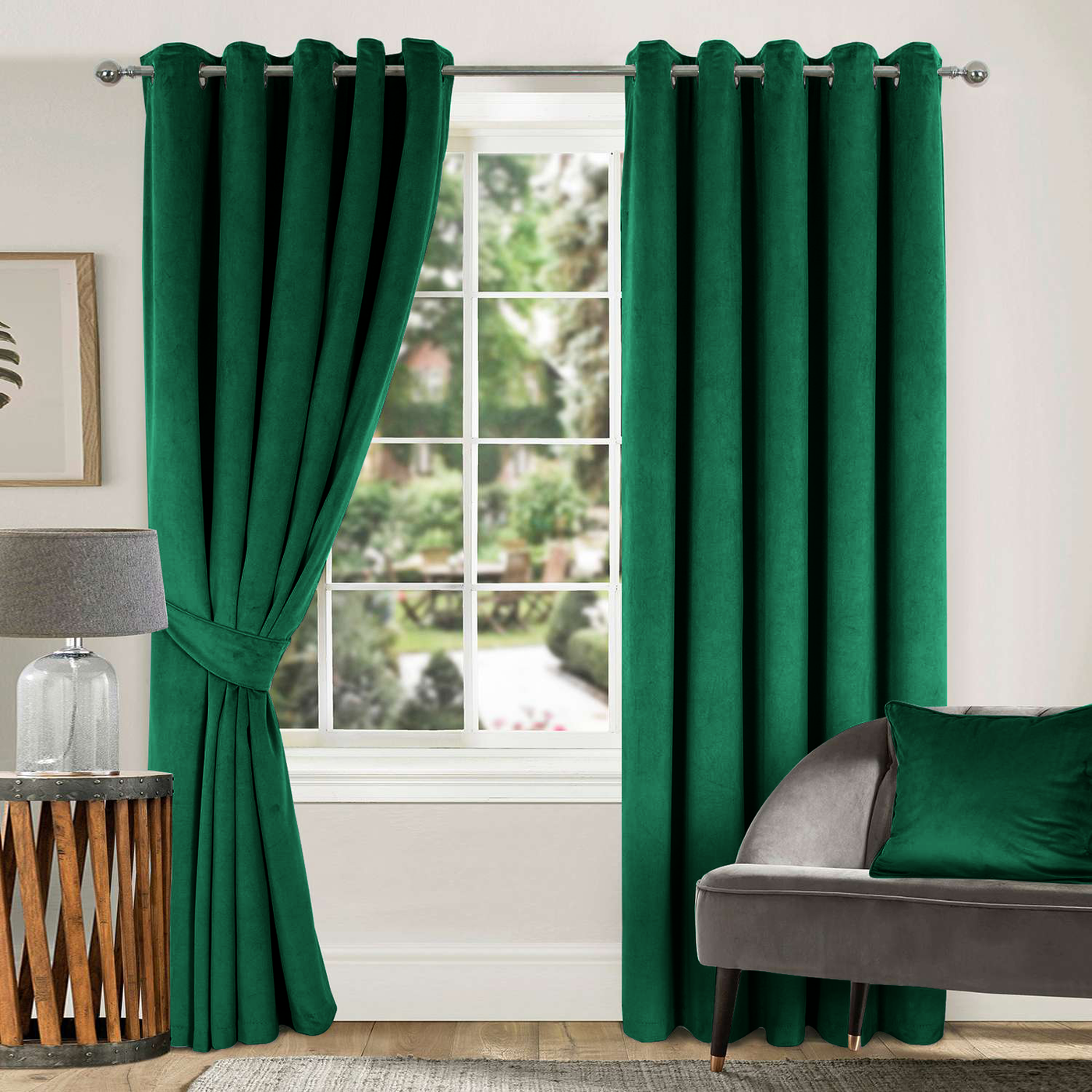 Green Velvet Eyelet Curtains