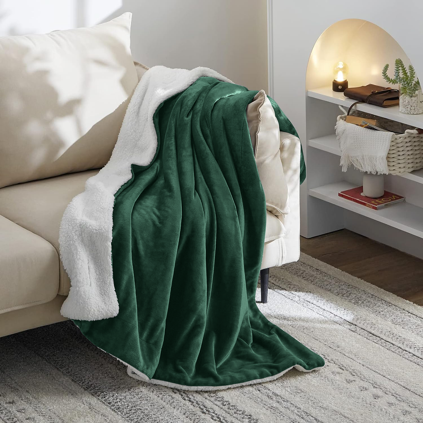 Emerald Green Sherpa Throw Blanket